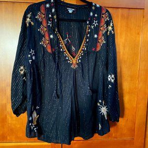 Sold: Johnny Was Black Embroidered Blouse XL